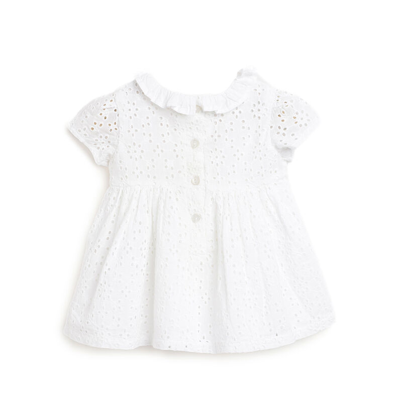 Girls White Solid Short Sleeve Dress image number 1